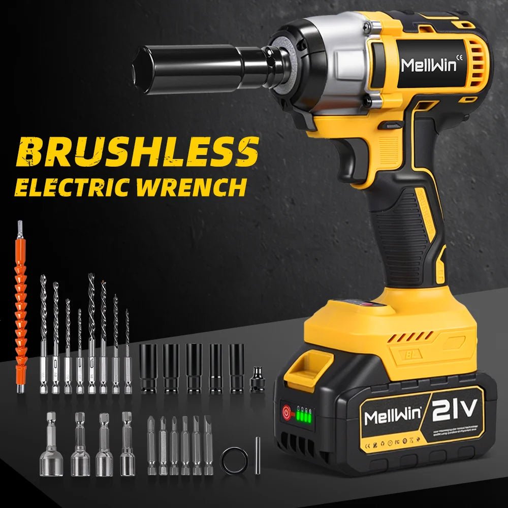 MELLWIN 800W Brushless Electric Wrench Set 3 - IN - 1 Cordless Electirc Drill/Screwdriver/Impact Wrench For Makita 18V Battery Pin - GoDiscount