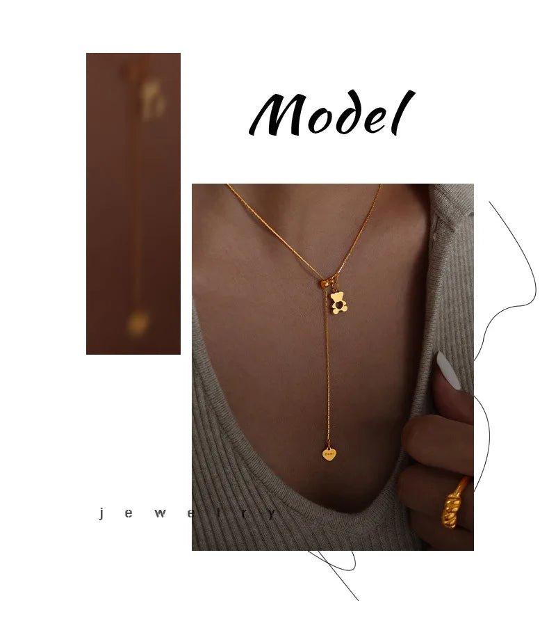 Pendentif Ours Hollow avec Collier Ajustable pour Femmes, en Acier Inoxydable 316L Plaqué Or, Résistant à l'Eau, Collier Élégant pour Filles - GoDiscount