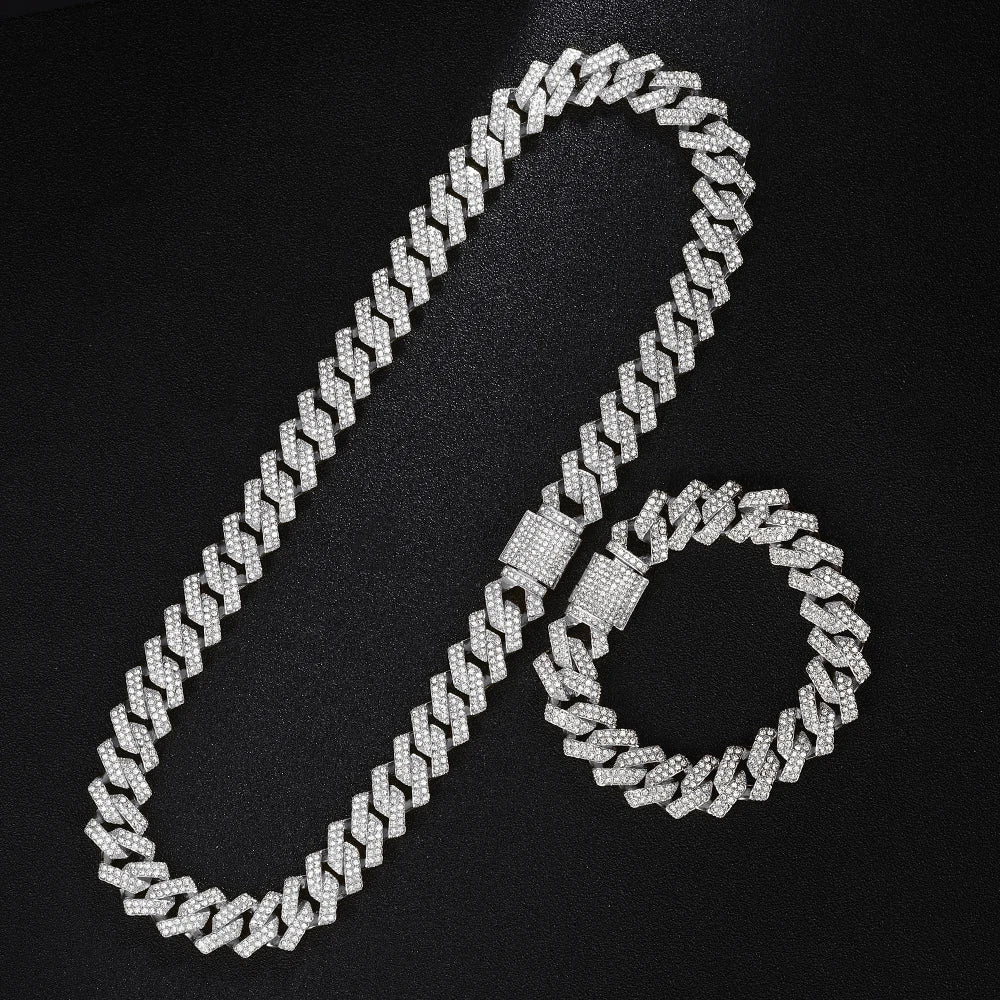 Gold Color Cuban Chain Watch for Men,Hip Hop Miami Curb,Iced Out Paved Rhinestones,Bling Rapper Necklace, Watch+Bracelet Jewelry - GoDiscount