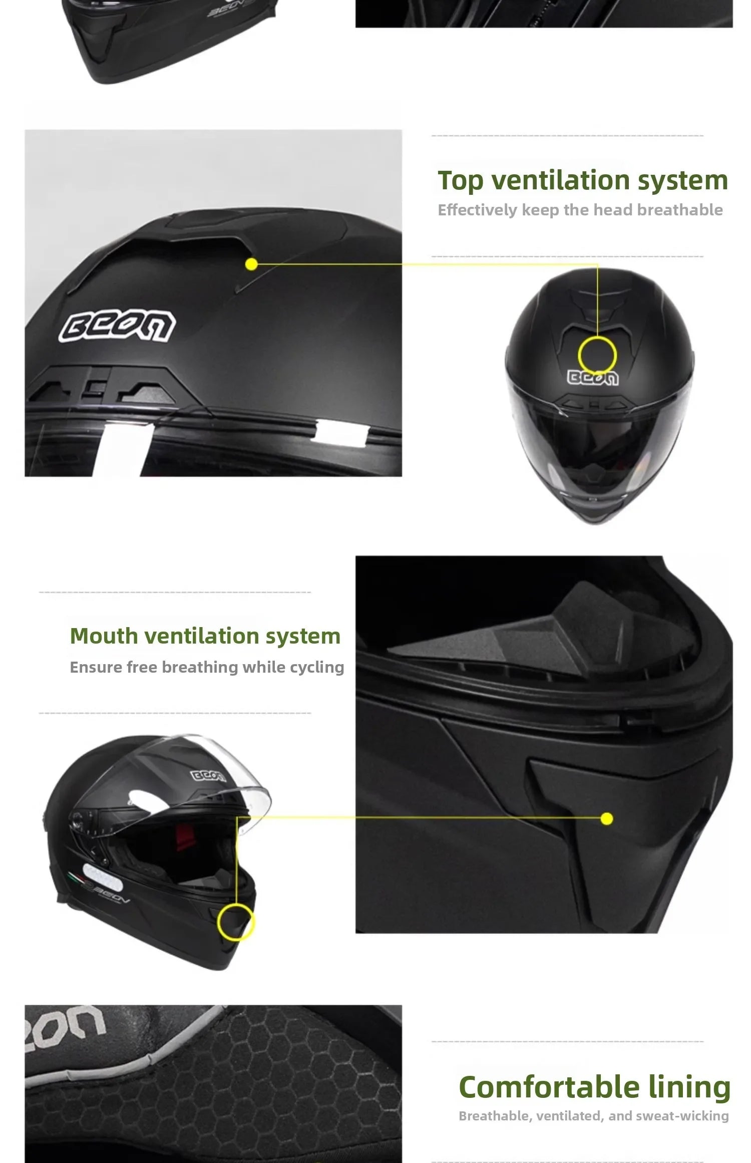 💨🛡️ Casque Moto Beon - 507 – Casque Full Face Racing, Certifié DOT/ECE | Pour Toute Saison - GoDiscount