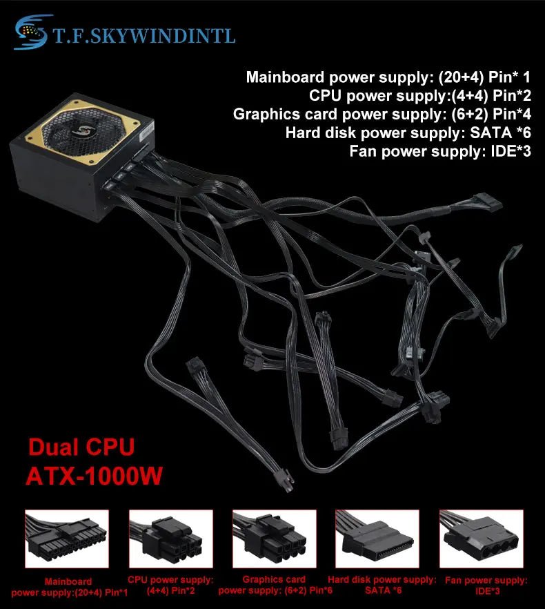 Alimentation PC 1000W Gold – Bloc d’Alimentation Modulaire ATX SKYWINDINTL, Compatible PC Gaming - GoDiscount