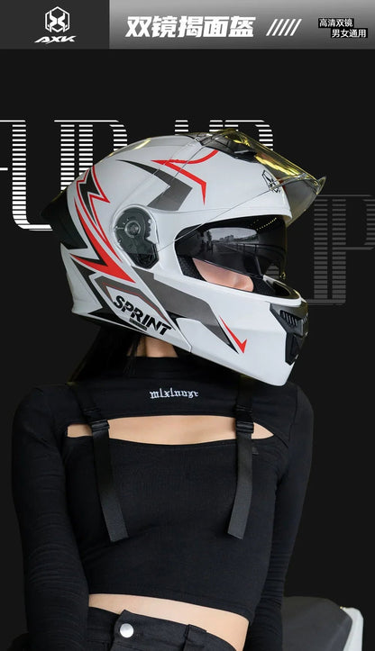 Casque Moto Modulaire Personnalisé – Double Lentille, Casque Intégral pour Homme et Femme, Motocross Racing - GoDiscount