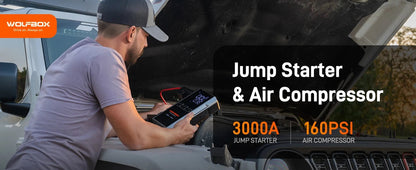 "WOLFBOX 3000A Jump Starter avec Compresseur d'Air, 16000mAh & 160PSI, Démarreur de Batterie Portable Voiture avec Charge Rapide 65W" - GoDiscount
