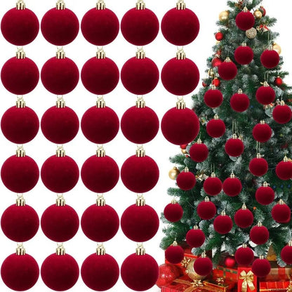 6cm Wine Red Velvet Christmas Balls for Xmas Tree Flocked Xmas Ball Hanging Pendents Navidad Festival Party Home Decor Supplies - GoDiscount