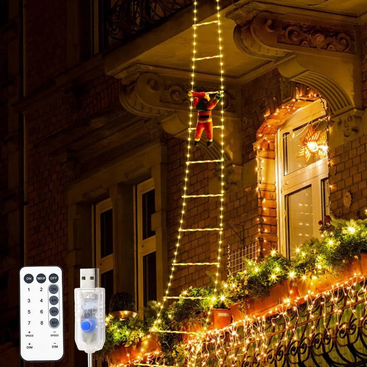 1.5/3M Christmas Decoration LED Santa Claus Climbing Ladder Light USB Plug 8 Flashing Modes Suitable Home Xmas Tree Wall Window - GoDiscount