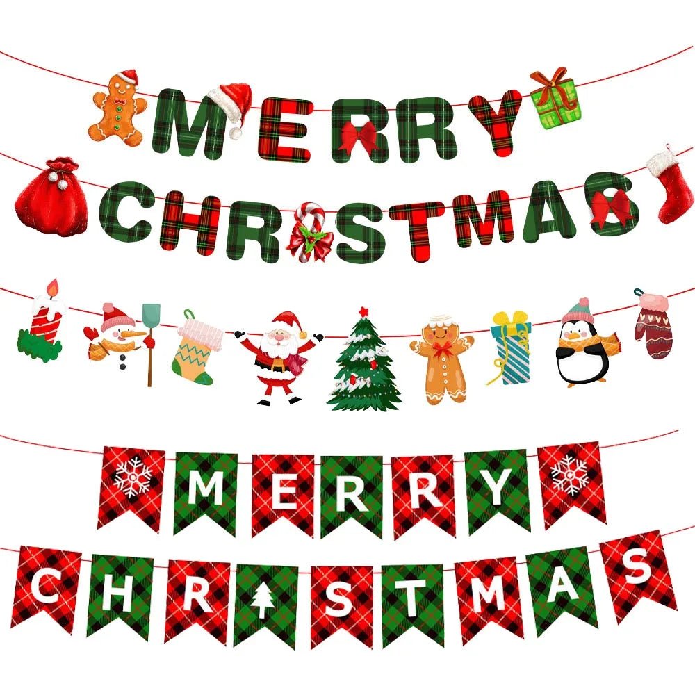 Red and Green Merry Christmas Banner Christmas Sign Garlands Santa Claus Snowman Christmas Party Decorations Xmas Gift New Year - GoDiscount