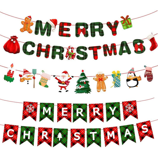 Red and Green Merry Christmas Banner Christmas Sign Garlands Santa Claus Snowman Christmas Party Decorations Xmas Gift New Year - GoDiscount