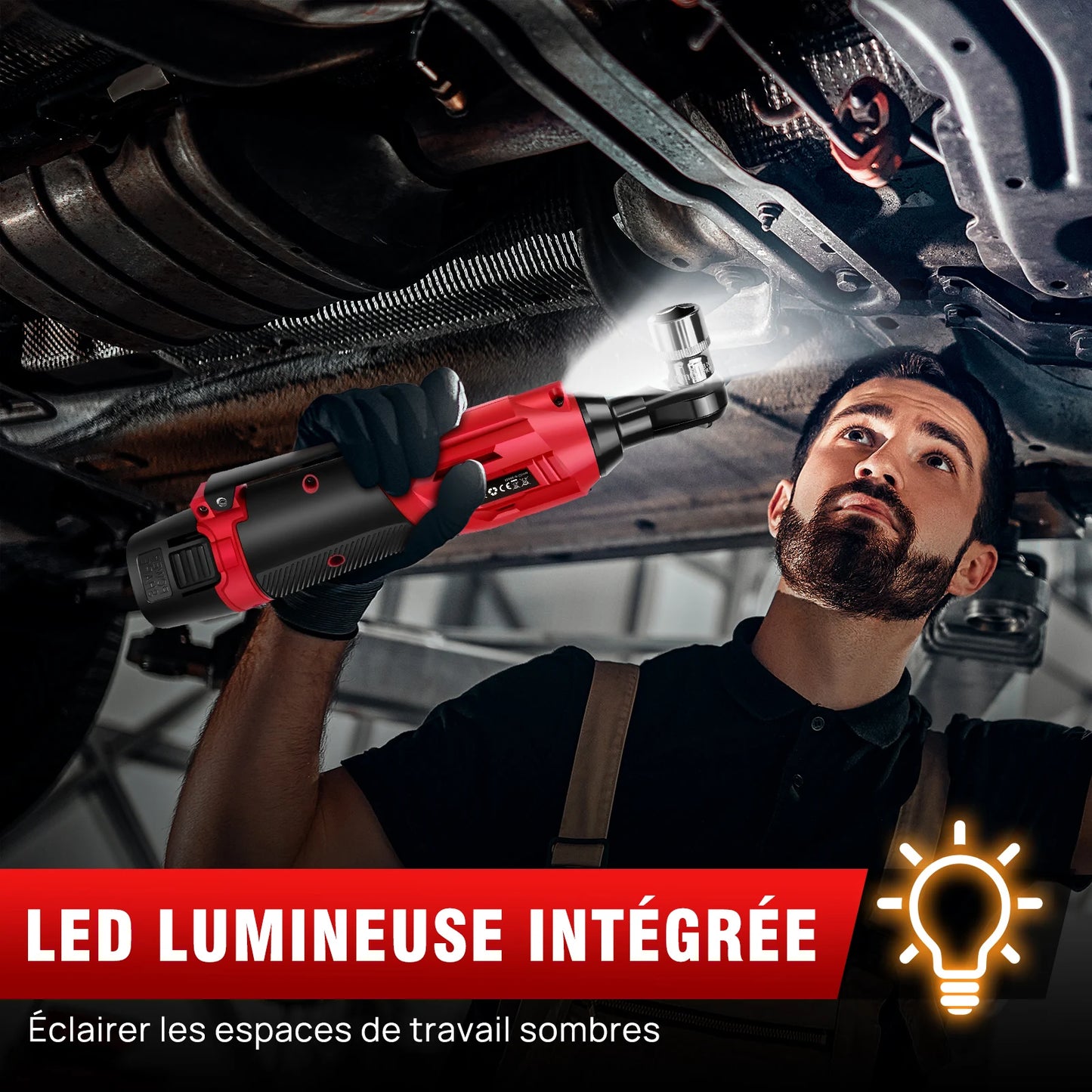 Feytory 200Nm Cordless Ratchet Wrench Set 90° with 2 x 1500mAh Lithium - Ion Batteries, 3/8'' Angle Wrench with 7pcs Sockets Set - GoDiscount