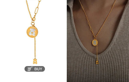 Pendentif Ours Hollow avec Collier Ajustable pour Femmes, en Acier Inoxydable 316L Plaqué Or, Résistant à l'Eau, Collier Élégant pour Filles - GoDiscount