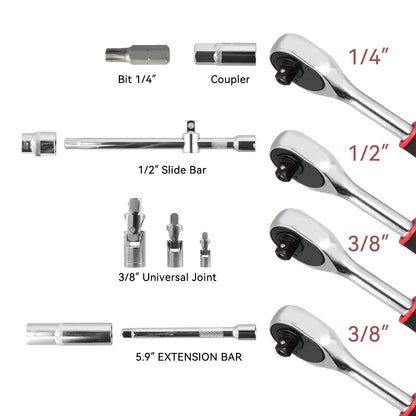 🧰🔩 Podofo 171PCS Set Douilles 1/4" – Kit Réparation Auto & Garage • Cliquet + Outils Pro - GoDiscount