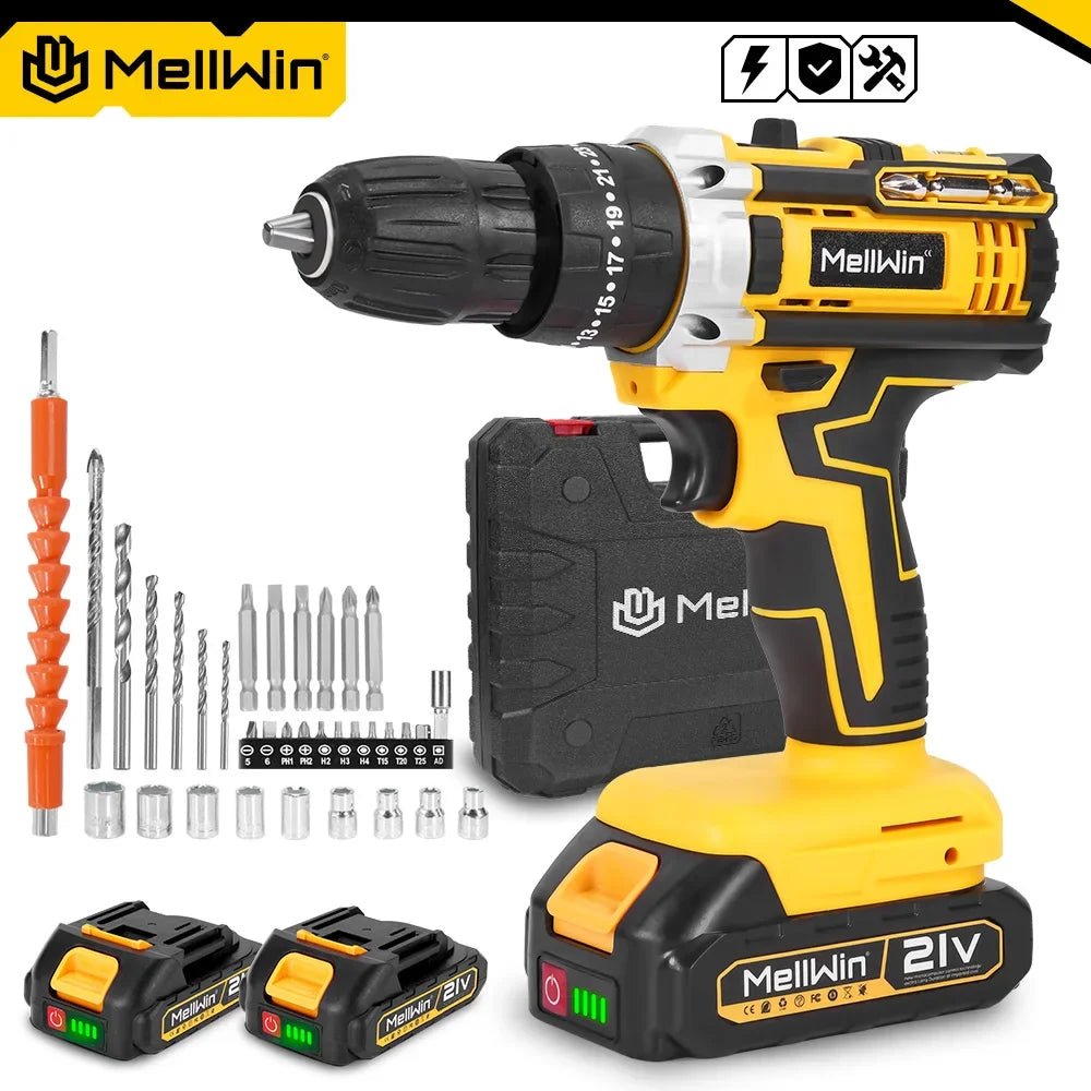 MELLWIN 25+3 Torque Cordless Electric Impact Drill Set Multipurpose Electric Screwdriver Tool Sets For Makita 18V Battery Pin - GoDiscount