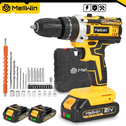 MELLWIN 25+3 Torque Cordless Electric Impact Drill Set Multipurpose Electric Screwdriver Tool Sets For Makita 18V Battery Pin - GoDiscount