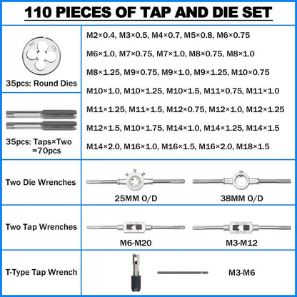 🔧 Podofo 110PCS Kit Taraud & Filière – Acier Trempé Titane | Filetage Métal Pro Metric & Standard - GoDiscount