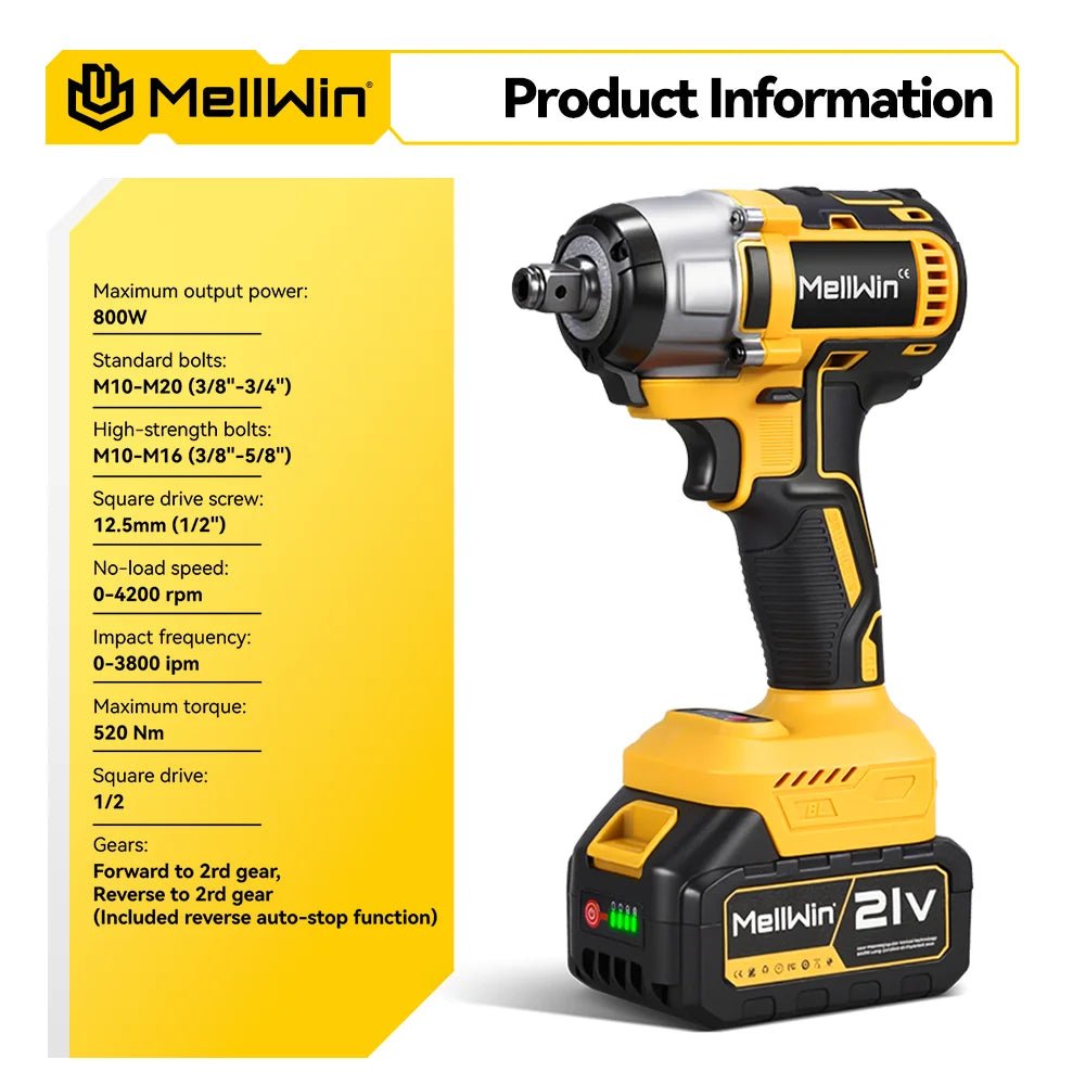 MELLWIN 800W Brushless Electric Wrench Set 3 - IN - 1 Cordless Electirc Drill/Screwdriver/Impact Wrench For Makita 18V Battery Pin - GoDiscount