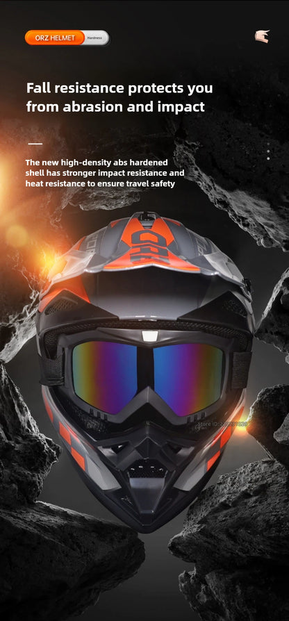 🏁🔥 Casque Moto Off - Road Orz DOT – Système de Sangle Rapide, Casque Racing avec Lunettes, Confort et Sécurité - GoDiscount