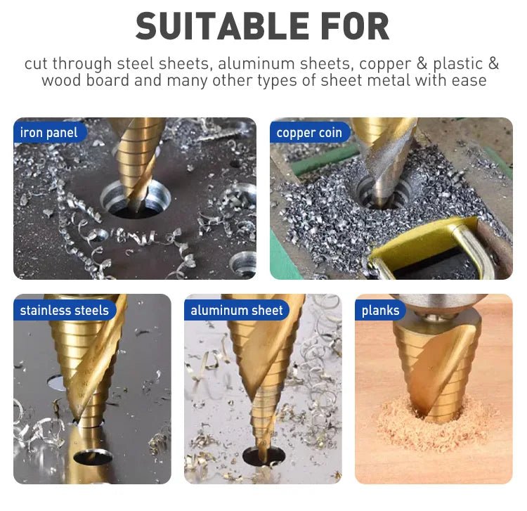 1️⃣ Forets Étagés HSS Titane – Perçage Ultra - Précis Bois & Métal (4–12 / 4–20 / 4–32 mm) - GoDiscount