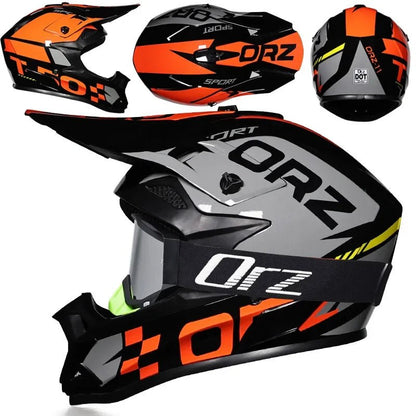 🏁🔥 Casque Moto Off - Road Orz DOT – Système de Sangle Rapide, Casque Racing avec Lunettes, Confort et Sécurité - GoDiscount
