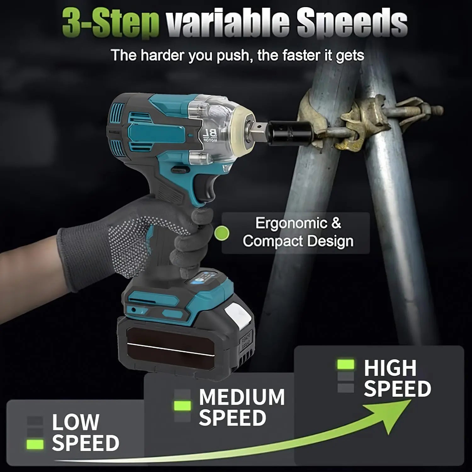 1200N.m High Torque Brushless Electric Impact Wrench 1/2 inch Cordless Screwdriver Drill Set Power Tools For Makita 18V Battery - GoDiscount