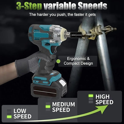 1200N.m High Torque Brushless Electric Impact Wrench 1/2 inch Cordless Screwdriver Drill Set Power Tools For Makita 18V Battery - GoDiscount