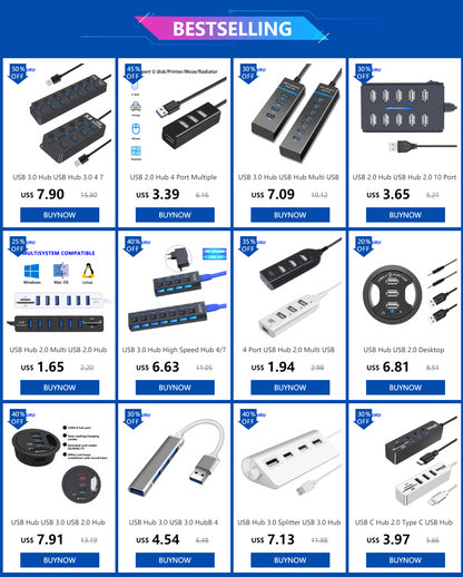 Hub USB 3.0 Multi - Ports avec Interrupteur – 4/7 Ports USB 2.0 & 3.0 pour PC - GoDiscount