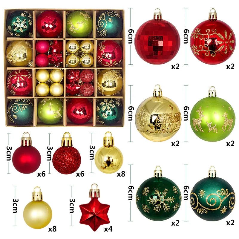 44Pcs 3/6CM Christmas Ball Christmas Tree Decoration Ornaments for Home Decor Halloween New Year Navidad Pendant Ball Accessory - GoDiscount