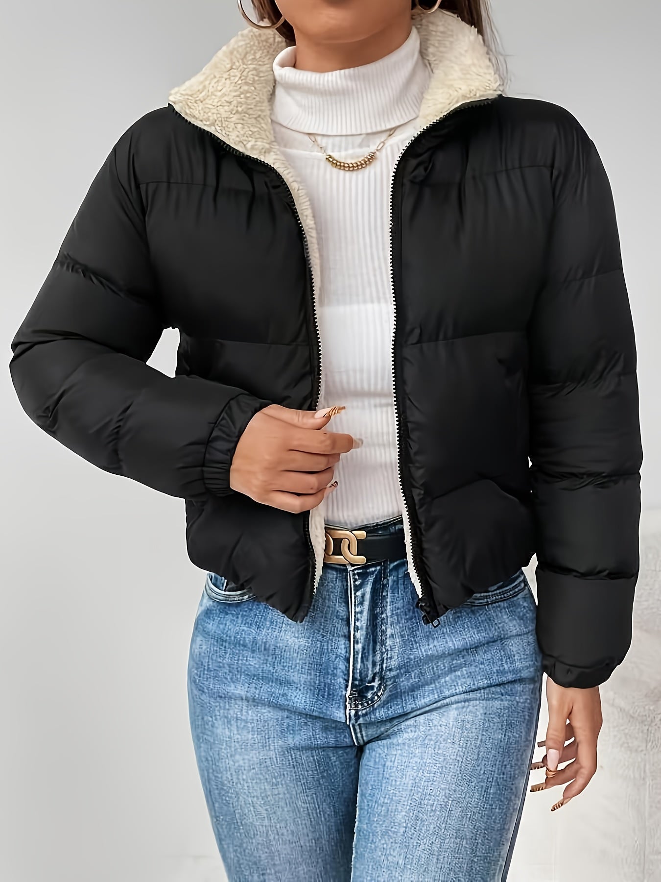 Women's Winter Warm Padded Jacket - Elegant Short Coat with Padding, Thickened Cold - Resistant Outer, Hand Washable Short Length for Dresses/Skirts (Solid Color Casual & Special Occasion Outerwear) - GoDiscount