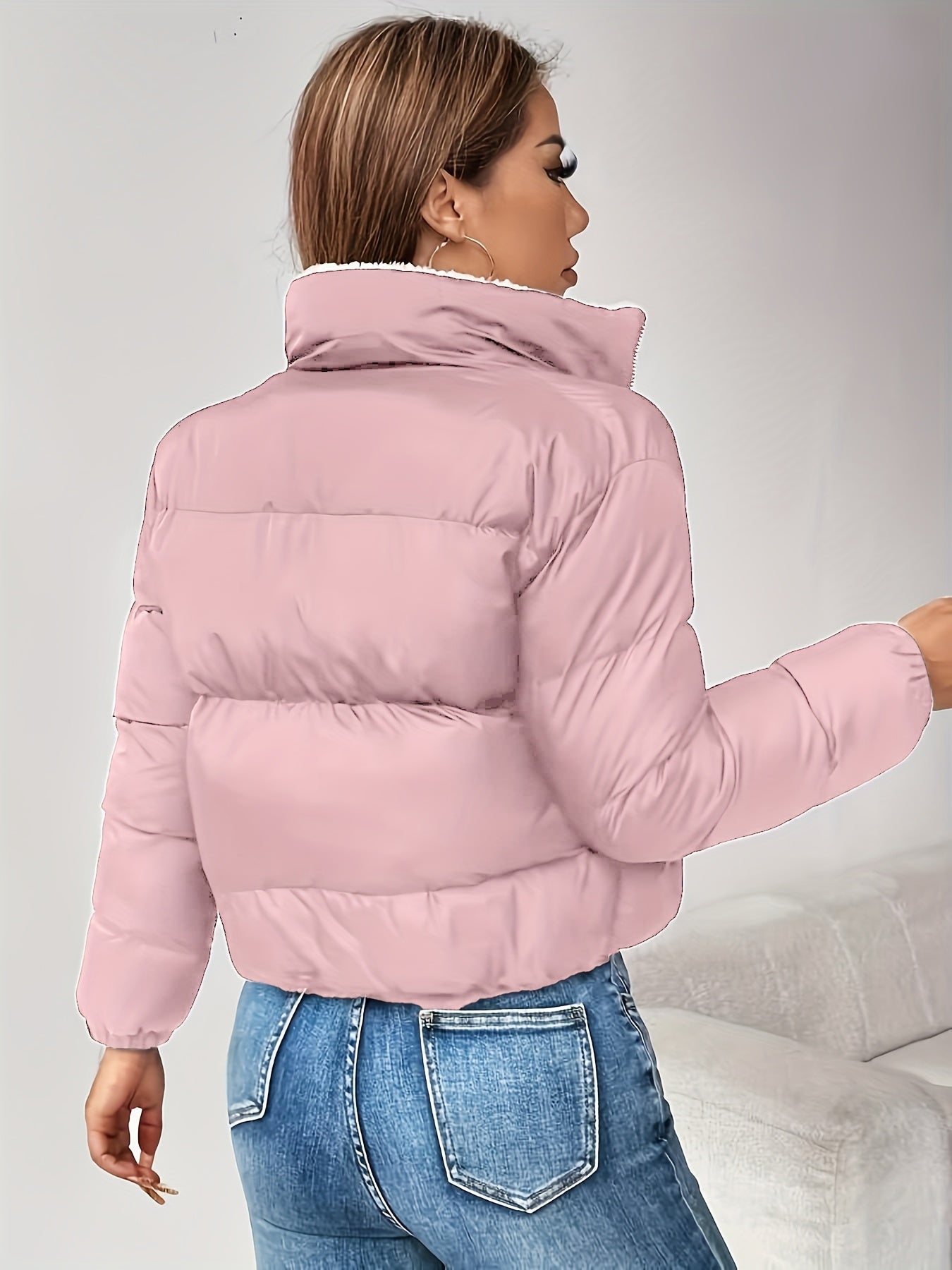 Women's Winter Warm Padded Jacket - Elegant Short Coat with Padding, Thickened Cold - Resistant Outer, Hand Washable Short Length for Dresses/Skirts (Solid Color Casual & Special Occasion Outerwear) - GoDiscount