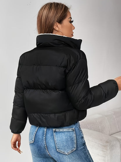Women's Winter Warm Padded Jacket - Elegant Short Coat with Padding, Thickened Cold - Resistant Outer, Hand Washable Short Length for Dresses/Skirts (Solid Color Casual & Special Occasion Outerwear) - GoDiscount