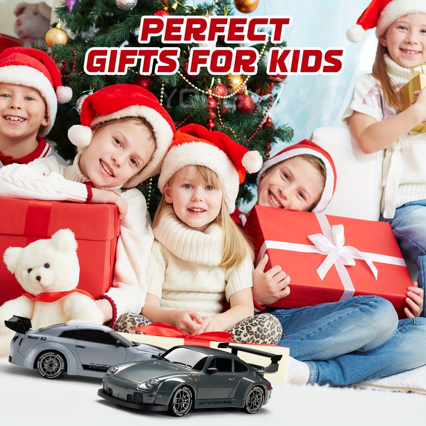 1/24 Scale RC Drift Car with Flashing Lights, 4WD Remote Control Off - Road Racing Car Suitable for Boys & Girls, Birthday/Christmas/Thanksgiving Gift, - Plastic RC Racing Vehicle - GoDiscount