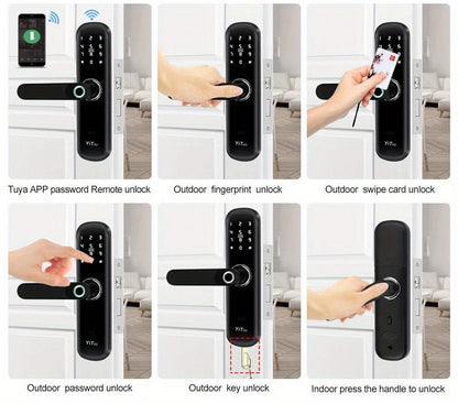 YiToo Smart Door Lock, 5 - in - 1with Fingerprint & Password &key&APP&RFID Card, Smart Fingerprint Door Lock, Aluminum Alloy, Battery - Powered (No Battery Included), Keyless Entry Biometric Lock for Home, Secure Door Lock, Door Lo - GoDiscount
