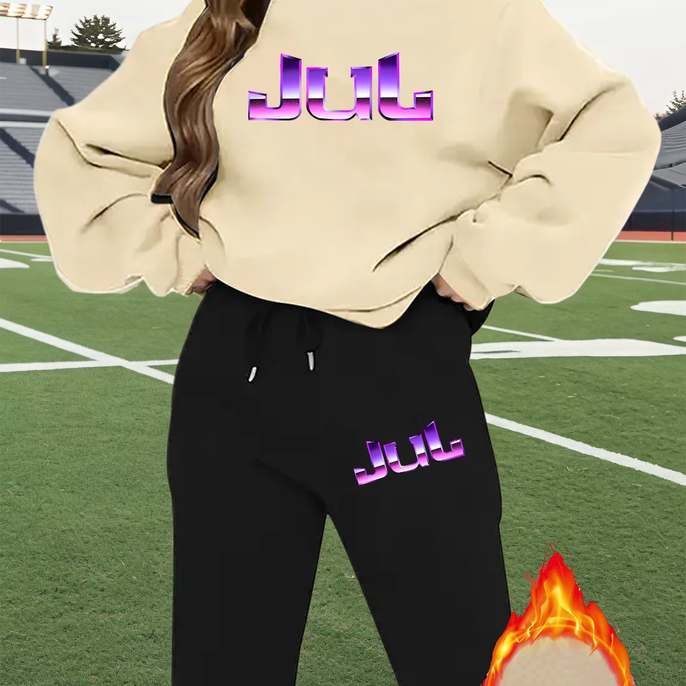 2pcs Women's Y2K - Inspired Oversized Sweatsuit Set - Purple & White Tie - Dye J - Letter Print Joggers & Oversized Sweater, Round Neck Long Sleeve Tracksuit, Machine Washable Polyester/Elastane (All - Season Casual Outfit) - GoDiscount