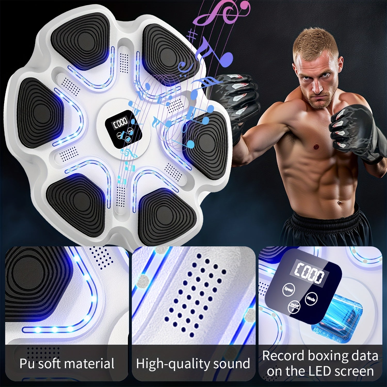 Music Boxing Machine with Boxing Gloves, Boxing Machine Wall Mounted Music, Smart Boxing Equipment, Boxing Music Workout Machine, 9 Modes Speeds - GoDiscount