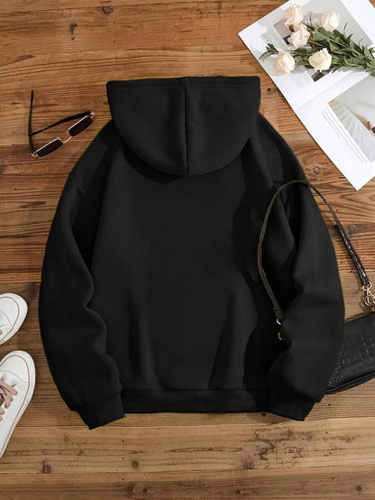 Women'S Casual Long Sleeve Hoodie with "Bichette" Heart Design - Cozy Fall & Winter Pullover, Black with White Lettering, Drawstring Hood, Comfortable Casual Attire, Casual Wear Hoodie | Relaxed Fit Hoodie | Drawstring Hoodie - GoDiscount
