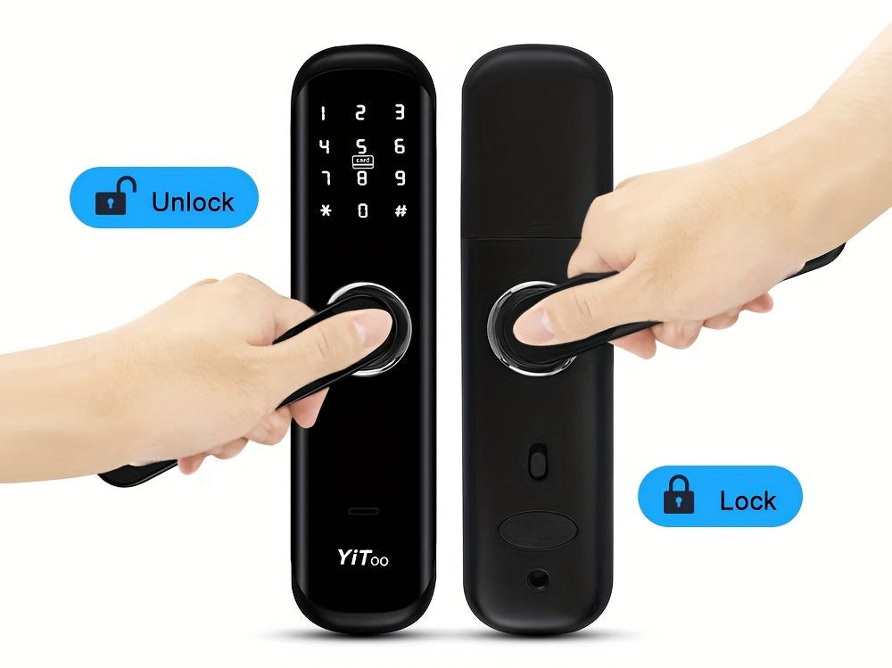 YiToo Smart Door Lock, 5 - in - 1with Fingerprint & Password &key&APP&RFID Card, Smart Fingerprint Door Lock, Aluminum Alloy, Battery - Powered (No Battery Included), Keyless Entry Biometric Lock for Home, Secure Door Lock, Door Lo - GoDiscount