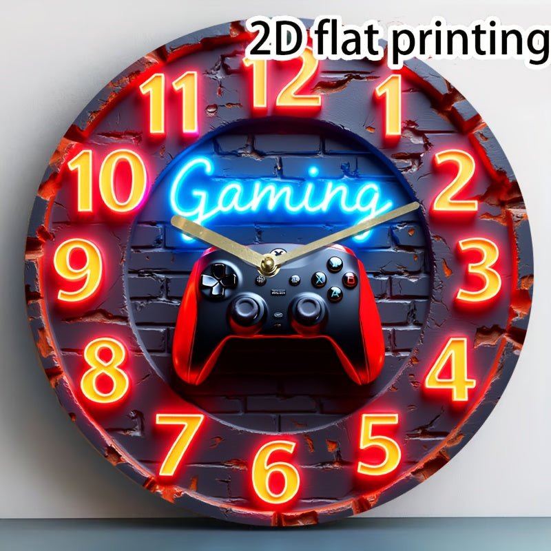 8 - Inch Gaming Neon Wall Clock | Acrylic Round Quartz Clock with Silent Design and Game Controller Graphic, Ideal for Home, Office, or Gift Decoration | Unique Gift Item | Fun Design | Glowing Clock Design, Game Room Decor - GoDiscount