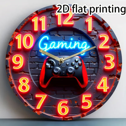 8 - Inch Gaming Neon Wall Clock | Acrylic Round Quartz Clock with Silent Design and Game Controller Graphic, Ideal for Home, Office, or Gift Decoration | Unique Gift Item | Fun Design | Glowing Clock Design, Game Room Decor - GoDiscount