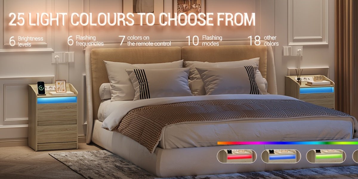 Bedside tables set of 2 with 2 drawers, side table, stylish and versatile, ideal for living room and bedroom - GoDiscount