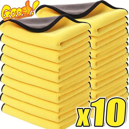 10pcs Premium Microfiber Car Cleaning Cloths - Super Absorbent, Scratch - Free, Quick - Drying Yellow and Black Towels, Suitable for Cars, Motorcycles, Boats, Home, Auto Detailing and Beauty Use, Car Cleaning Accessories, Vehicle - GoDiscount