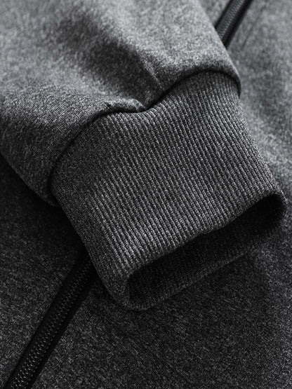 Men'S Trendy Fall/Winter Hooded Jacket and Pants Set, Paris Letter Print Casual Business Suit, Youth Sports Baseball Uniform, Slim Fit with Pockets, Long Sleeve, Stand Collar, Casual Attire| Paris Print Jacket| Functional Poc - GoDiscount