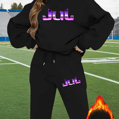 2pcs Women's Y2K - Inspired Oversized Sweatsuit Set - Purple & White Tie - Dye J - Letter Print Joggers & Oversized Sweater, Round Neck Long Sleeve Tracksuit, Machine Washable Polyester/Elastane (All - Season Casual Outfit) - GoDiscount