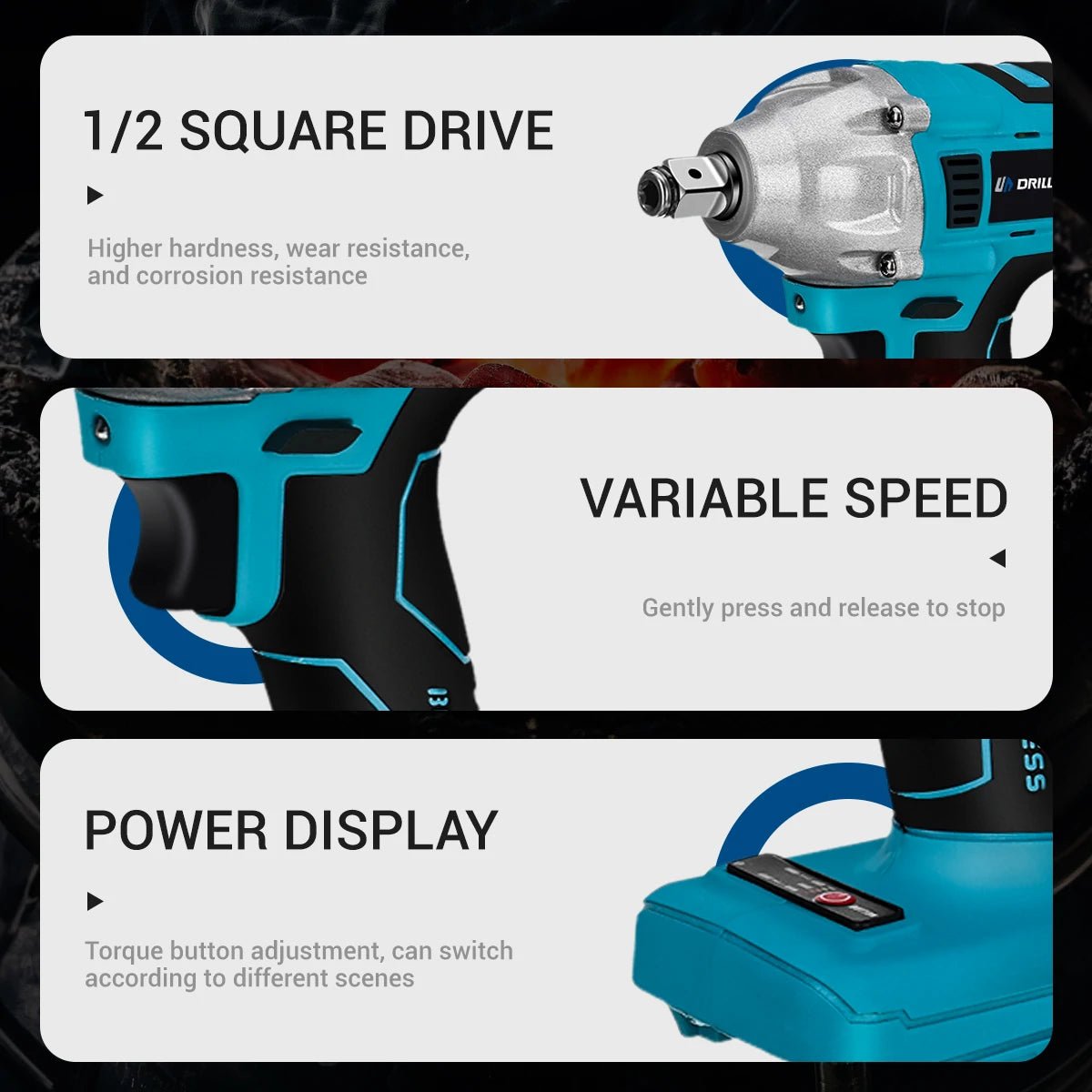 Drillpro Electric Power Tool Set 800N.M Electric Wrench Rotary Hammer 13mm Power Drill 125mm Angle Grinder For Mak 18V - GoDiscount