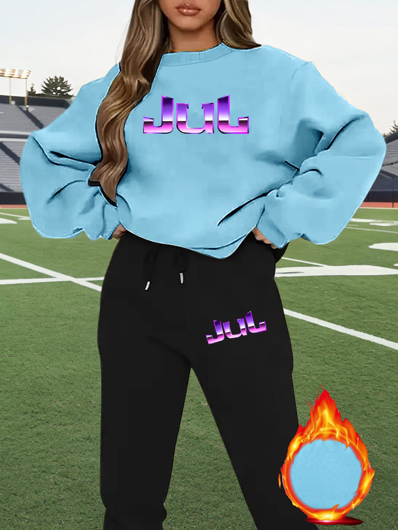 2pcs Women's Y2K - Inspired Oversized Sweatsuit Set - Purple & White Tie - Dye J - Letter Print Joggers & Oversized Sweater, Round Neck Long Sleeve Tracksuit, Machine Washable Polyester/Elastane (All - Season Casual Outfit) - GoDiscount