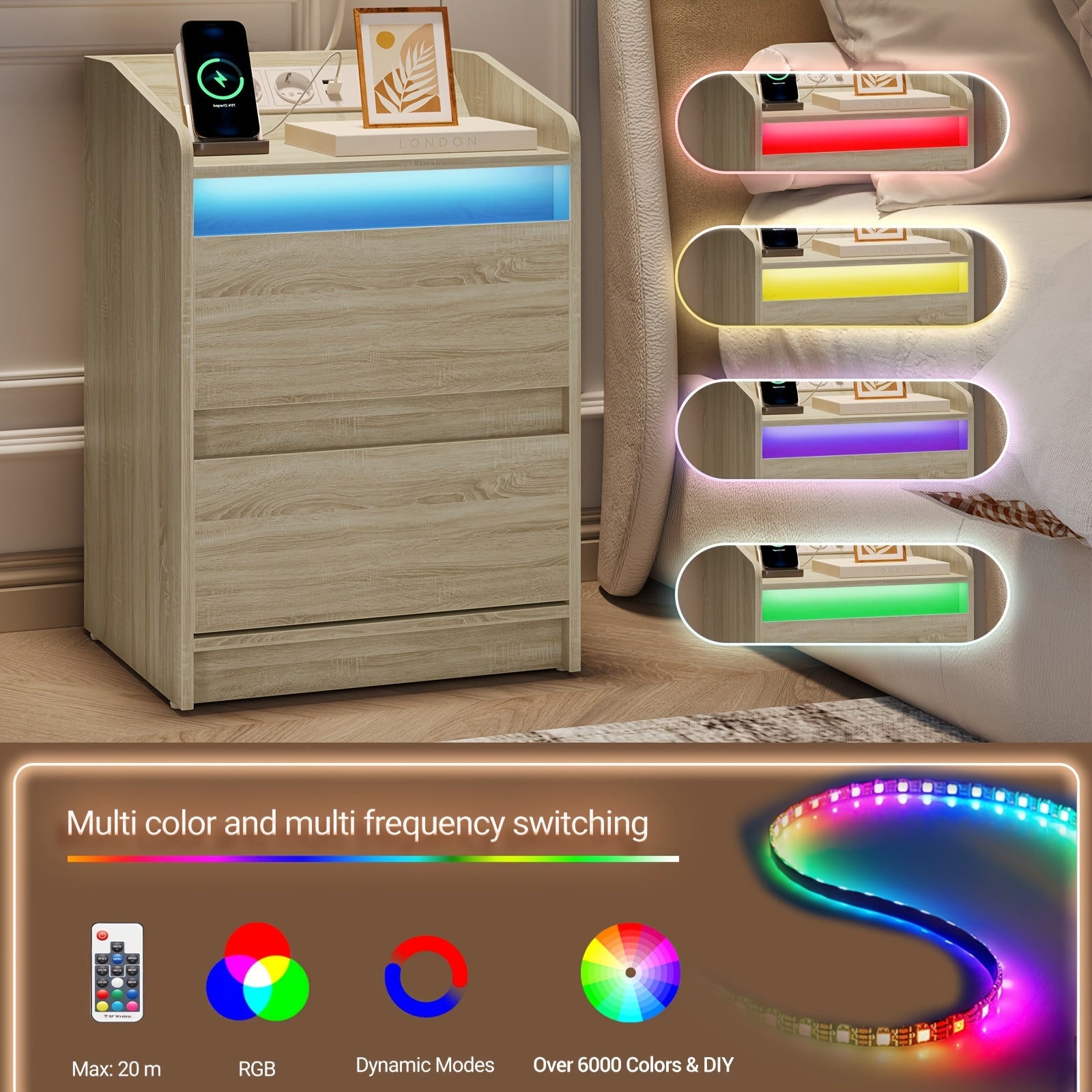 Bedside tables set of 2 with 2 drawers, side table, stylish and versatile, ideal for living room and bedroom - GoDiscount