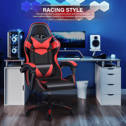 Ergonomic Gaming Chair with Footrest - Heavy - Duty Height - Adjustable Recliner, 360° Swivel & Lumbar Support, Manual Recline Mechanism, Faux - like Texture, Foam Padding & Stainless Steel Frame - PC/Office - GoDiscount