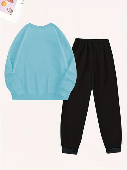 2pcs Women's Y2K - Inspired Oversized Sweatsuit Set - Purple & White Tie - Dye J - Letter Print Joggers & Oversized Sweater, Round Neck Long Sleeve Tracksuit, Machine Washable Polyester/Elastane (All - Season Casual Outfit) - GoDiscount