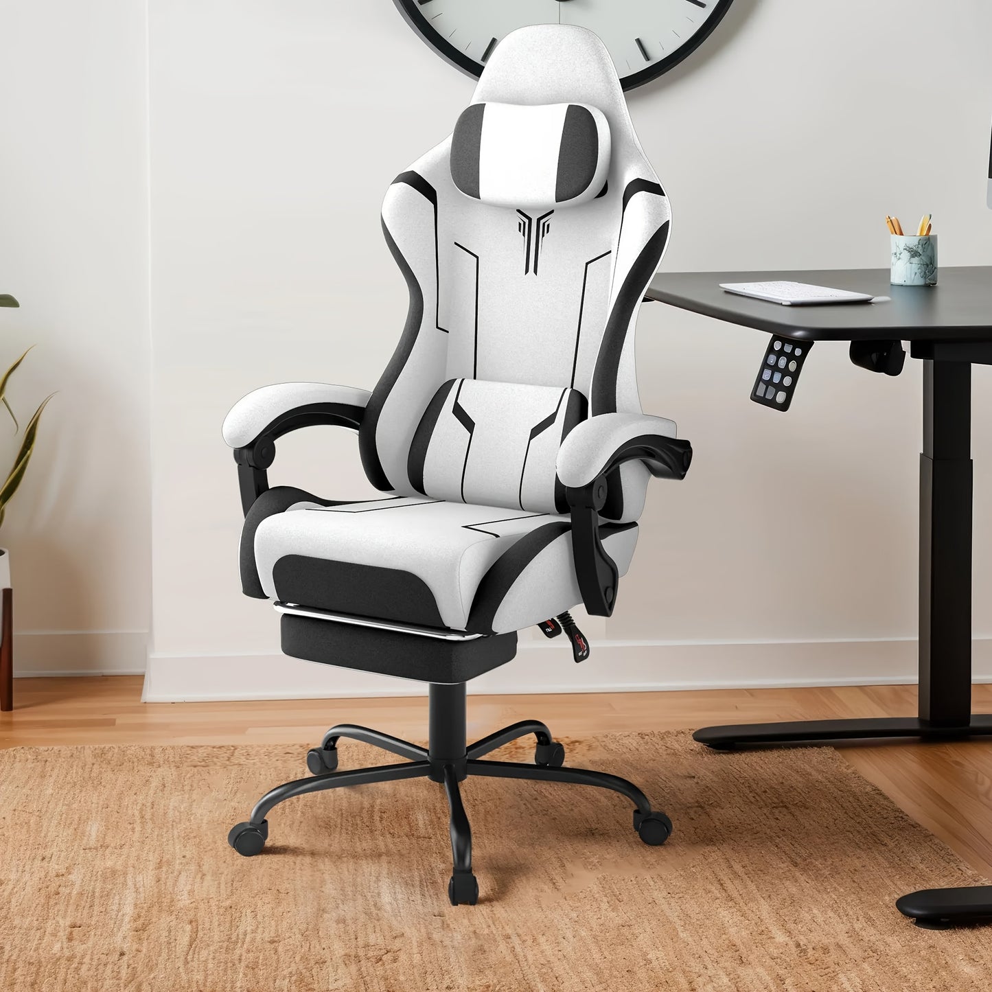 Ergonomic Gaming Chair with Massage Function, Height Adjustable Lumbar & Headrest, 360° Swivel Tilt Back (90° - 155°), Footrest - Heavy - Duty PU Office Computer Chair for, for all - Day - GoDiscount