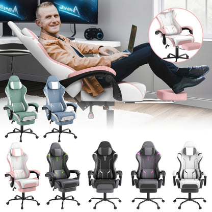 Ergonomic Gaming Chair with Massage Function, Height Adjustable Lumbar & Headrest, 360° Swivel Tilt Back (90° - 155°), Footrest - Heavy - Duty PU Office Computer Chair for, for all - Day - GoDiscount