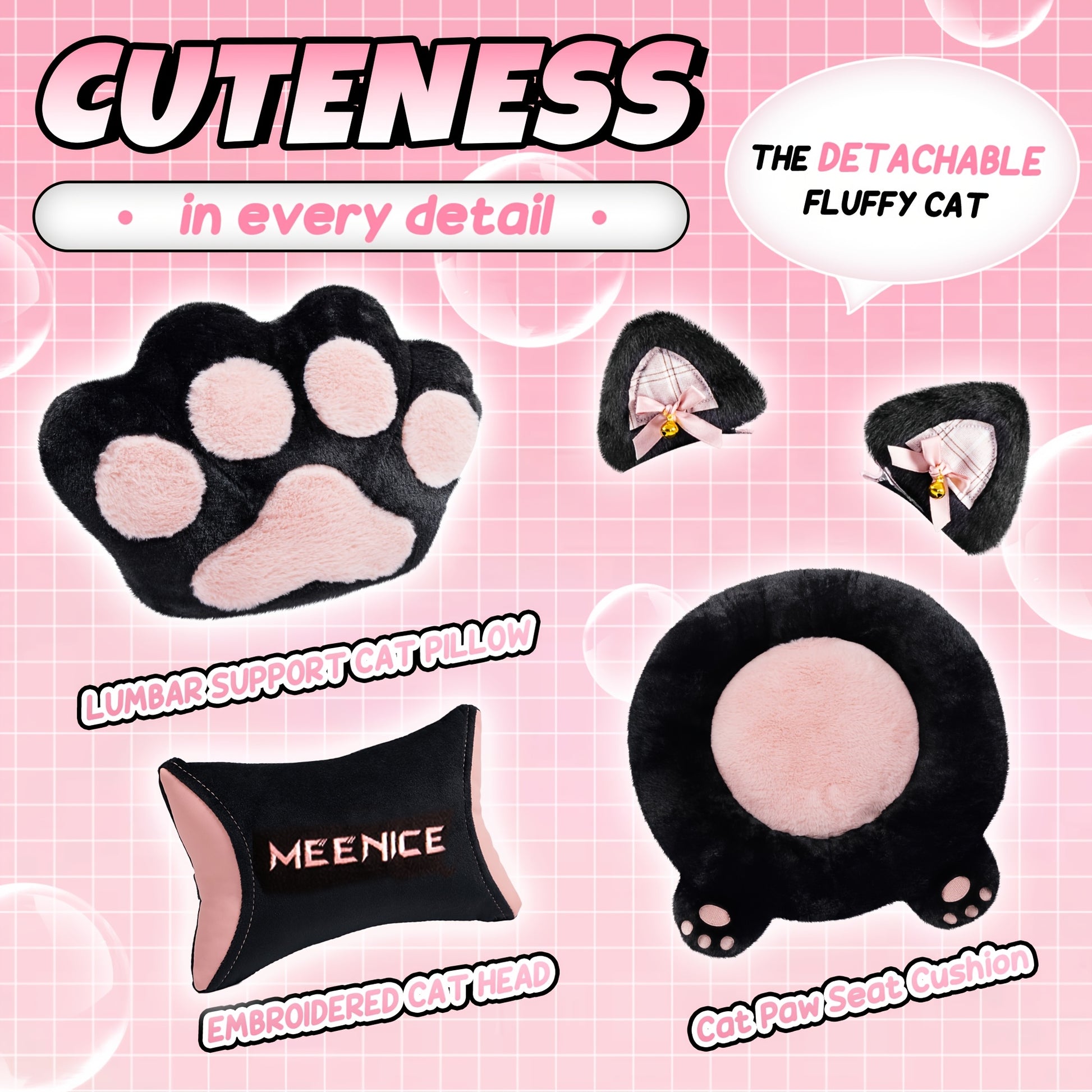 Pink Kawaii Cat Paw Gaming Chair with Cat - Ear Lumbar & Adjustable Footrest - Heavy - Duty 300 Weight Capacity, Ergonomic Office Computer Chair for Women/Girls & Adults, Soft Cushioning, Rocking Mechanism, Handle Adjustment (No - GoDiscount