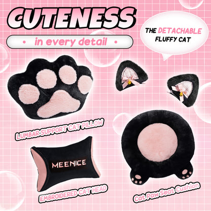 Pink Kawaii Cat Paw Gaming Chair with Cat - Ear Lumbar & Adjustable Footrest - Heavy - Duty 300 Weight Capacity, Ergonomic Office Computer Chair for Women/Girls & Adults, Soft Cushioning, Rocking Mechanism, Handle Adjustment (No - GoDiscount