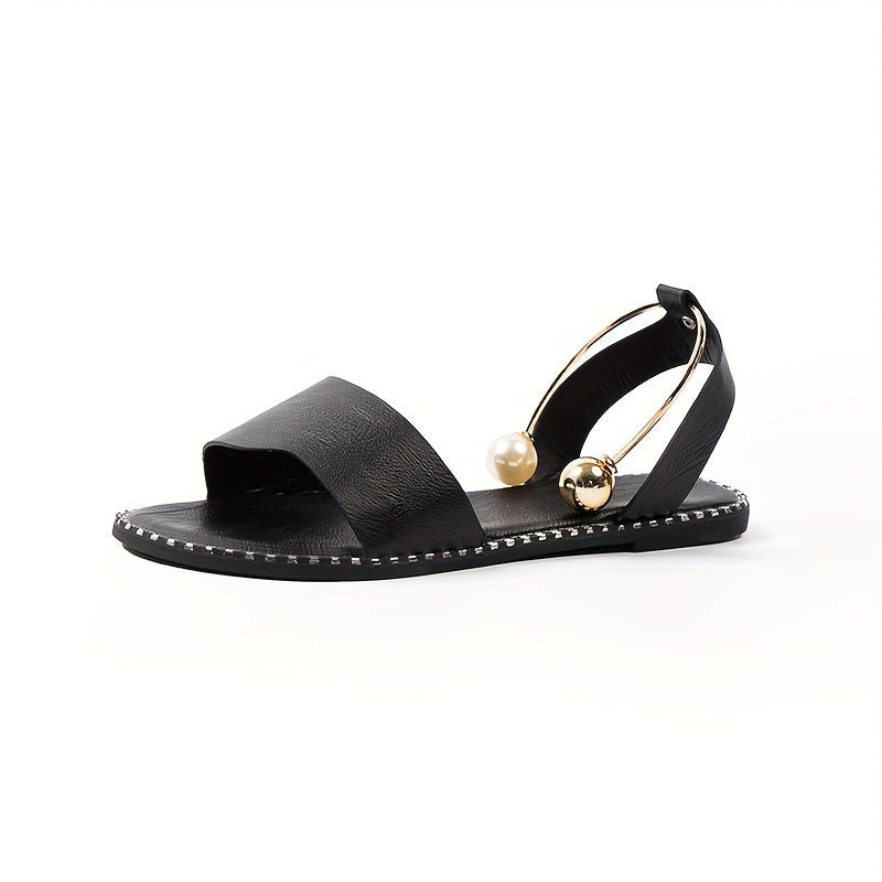 Women's Flat Sandals, Solid Color Beaded Beach Shoes, Slingback Slides for Koningsdag/King's Day - GoDiscount